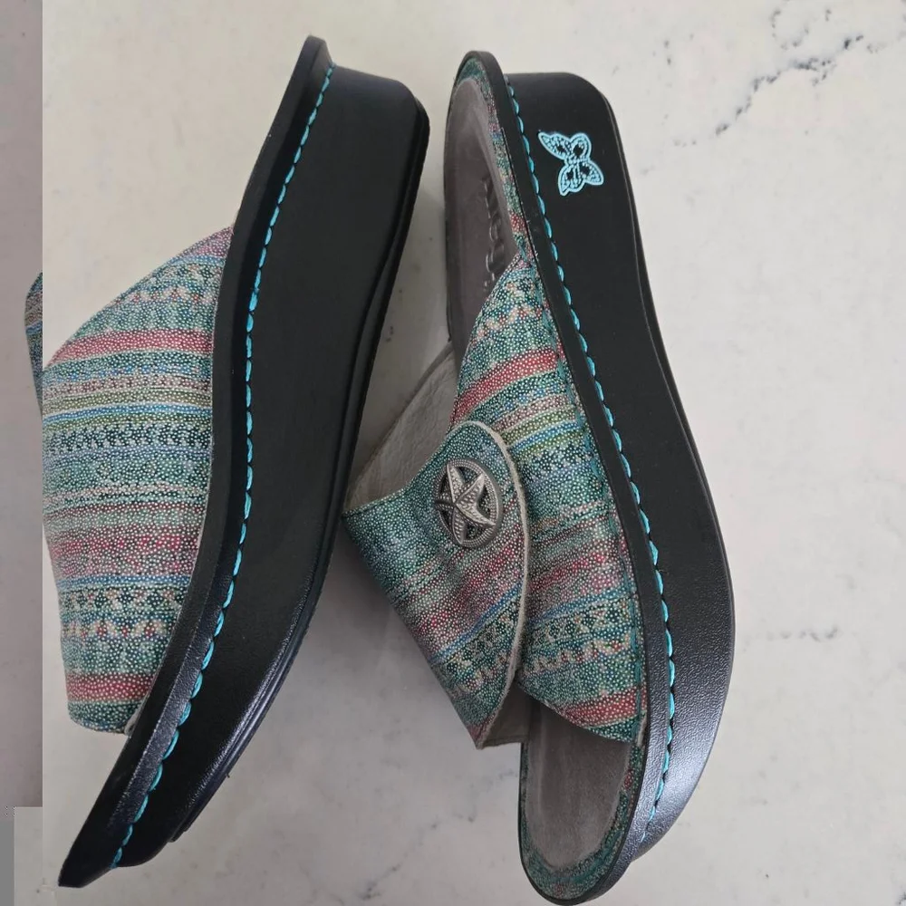 Women's Alegria Kylee Starfish Seascape Leather Slide Sandals Size 37